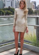 Short Golden Closed Long Sleeve Dress