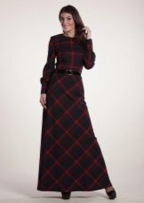Floor-length green-red check dress