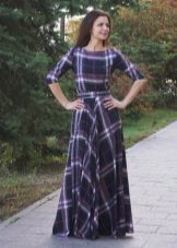 Long blue check dress