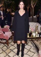 Black V Neck Neckline Straight Dress