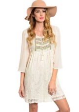 Beige dress flared from the chest