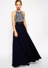 Flare black long floor dress