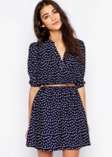 Blue flared dress with a belt