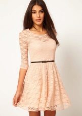 Beige Flare Dress with Belt