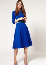 Blue flared dress with a belt