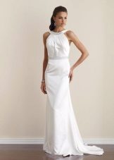 Long sheath wedding dress with American neckline