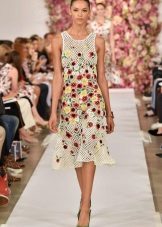 Crocheted evening dress with flowers