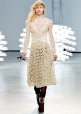 Crochet evening dress beige