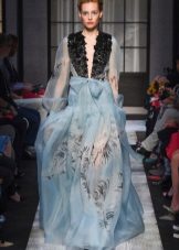 Spring chiffon floor dress with sleeves