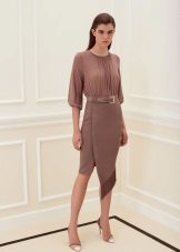 Asymmetric brown spring dress