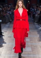 Autumn dress with flounces to the floor