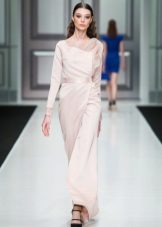 Autumn dress with asymmetric neckline