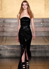 Strapless evening dress with a slit