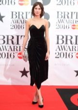 Strapless evening dress with drapery