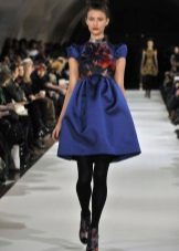 Short Blue Dress with High Waist Bell Skirt