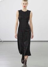 Check sleeveless wool dress