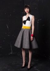 A-line woolen dress two-tone