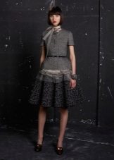 A-line woolen dress with lace