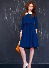 Short-sleeved wool dress with white collar