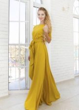 Mustard floor crepe de chine dress