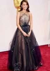 Long 60s lace and organza evening gown