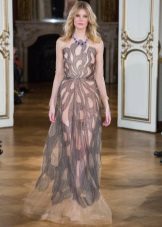 The fitted dress is evening a-line