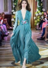 Fitted evening dress with a deep neckline