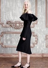 Winter evening dress with a flounce