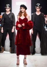 Winter evening dress on shoulder straps