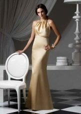 golden satin floor-length dress
