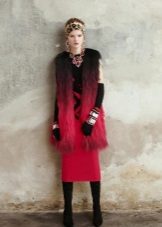 Fur vest for a red sheath dress