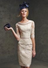 Blue Accessories for a Beige Sheath Dress