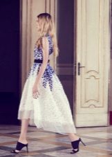 White and blue dress with blue shoes