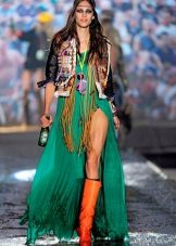 Orange boots to a green dress