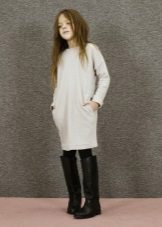 Knitted winter dress for girls with sleeves