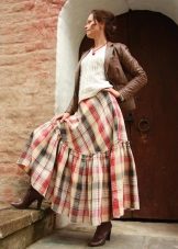 plaid maxi skirt with flounce