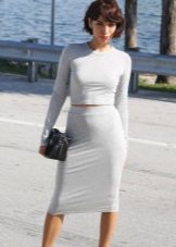 Light gray crochet pencil skirt with crop top