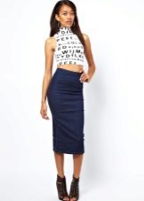 medium-length denim pencil skirt