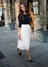 Lace white skirt below the knee