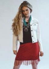 Red fringed mini skirt