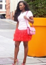 Red fringed mini skirt
