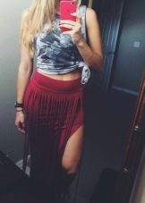 Red fringed midi skirt