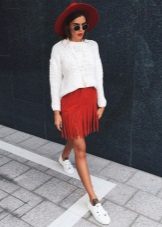 Red fringed mini skirt
