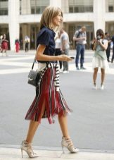 Red fringed midi skirt