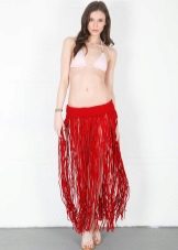 Red fringed beach skirt