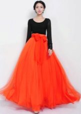 Long chiffon skirt with bow orange