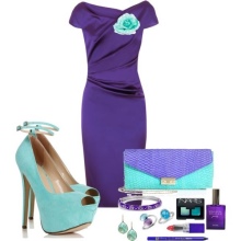 Purple dress with turquoise jewelry