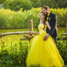 Wedding yellow dress with a groom's outfit