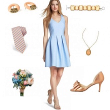 Beige accessories for a blue dress