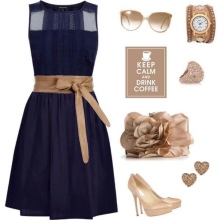 Jewelry and accessories for the dress in dark blue